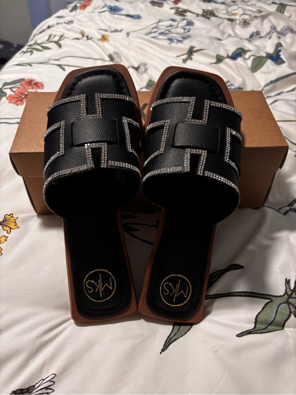 MKS Black Crystal-Trim Slide Mules